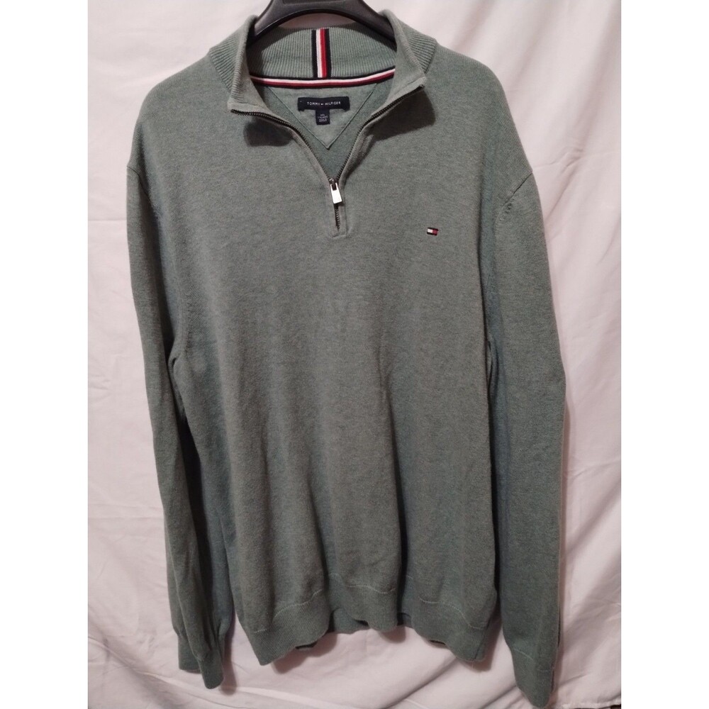 Tommy Hilfiger Men’s Green 1/4 Zip Mock Neck Knit Pullover Sweater 2XL